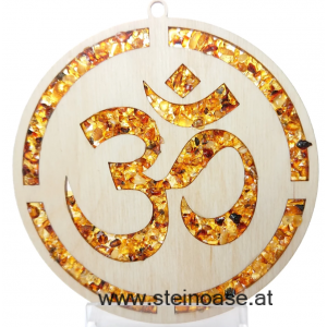 Fensterbild Suncatcher Bernstein - 'OM' Ø 11cm